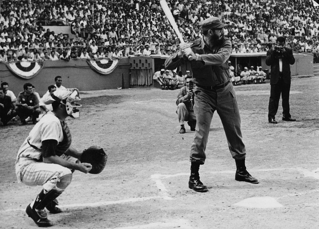 Undated photograph of Castro playing baseball in Cuba (Keystone / Getty)